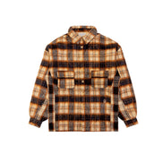 Close-up of mohair texture and reversed panel stitching.