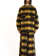 Front view of the green mohair check shirt highlighting its oversized plaid pattern