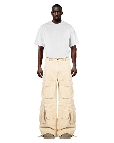 Washed Sand Wide-Leg Cargo Pants