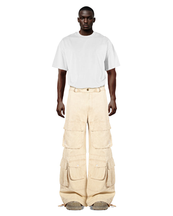 Washed Sand Wide-Leg Cargo Pants