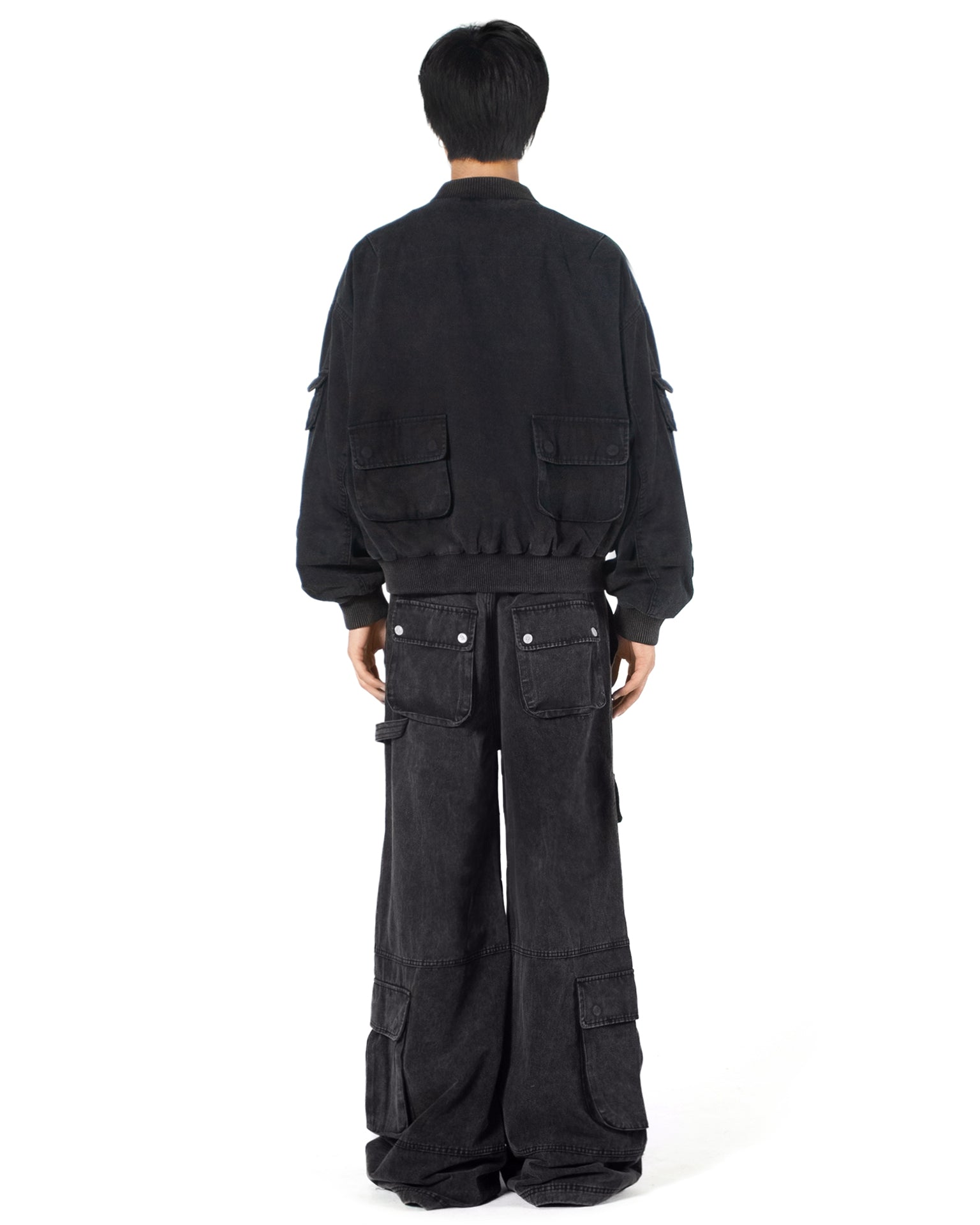 Cargo Bomber Jacket Washed Black