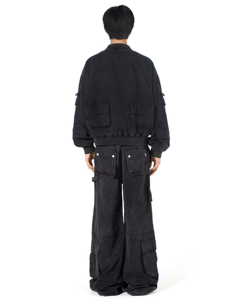 Cargo Bomber Jacket Washed Black