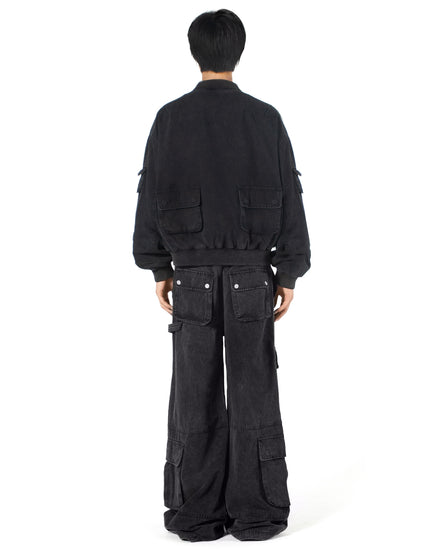 Cargo Bomber Jacket Washed Black
