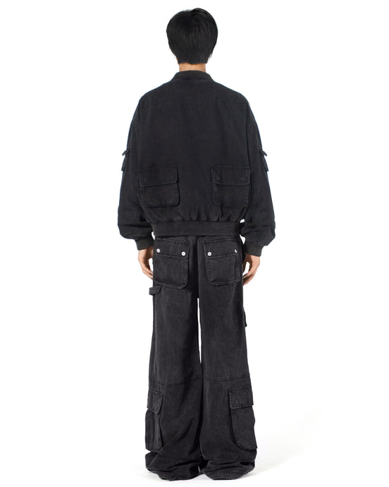 Cargo Bomber Jacket Washed Black