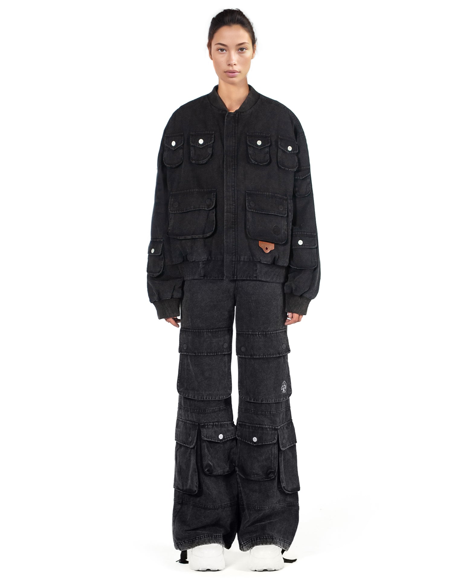Cargo Bomber Jacket Washed Black