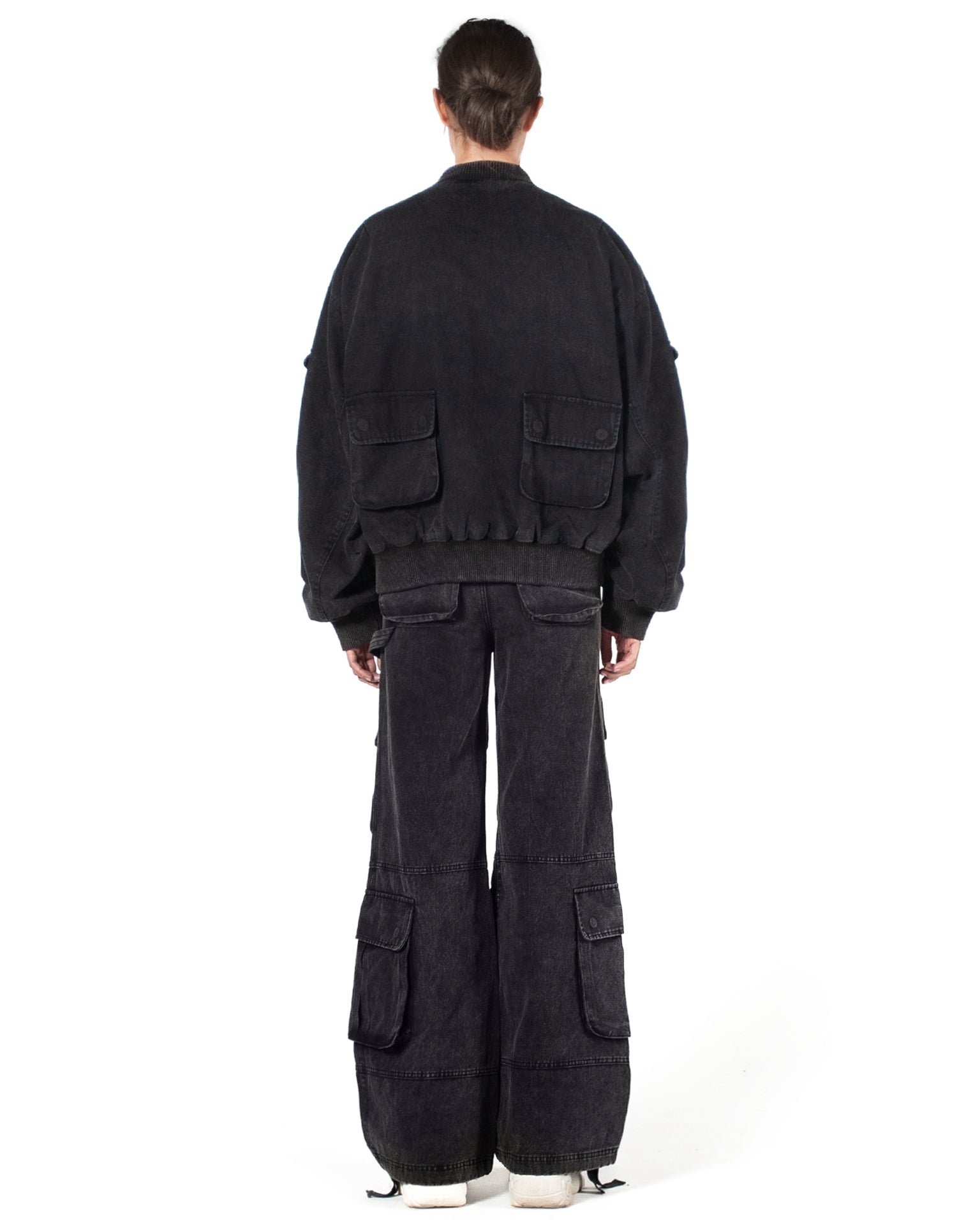 Cargo Bomber Jacket Washed Black