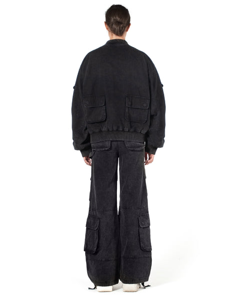 Cargo Bomber Jacket Washed Black