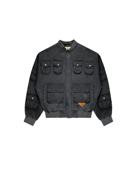 Cargo Bomber Jacket Washed Black