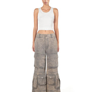 Washed Blue Wide-Leg Cargo Pants