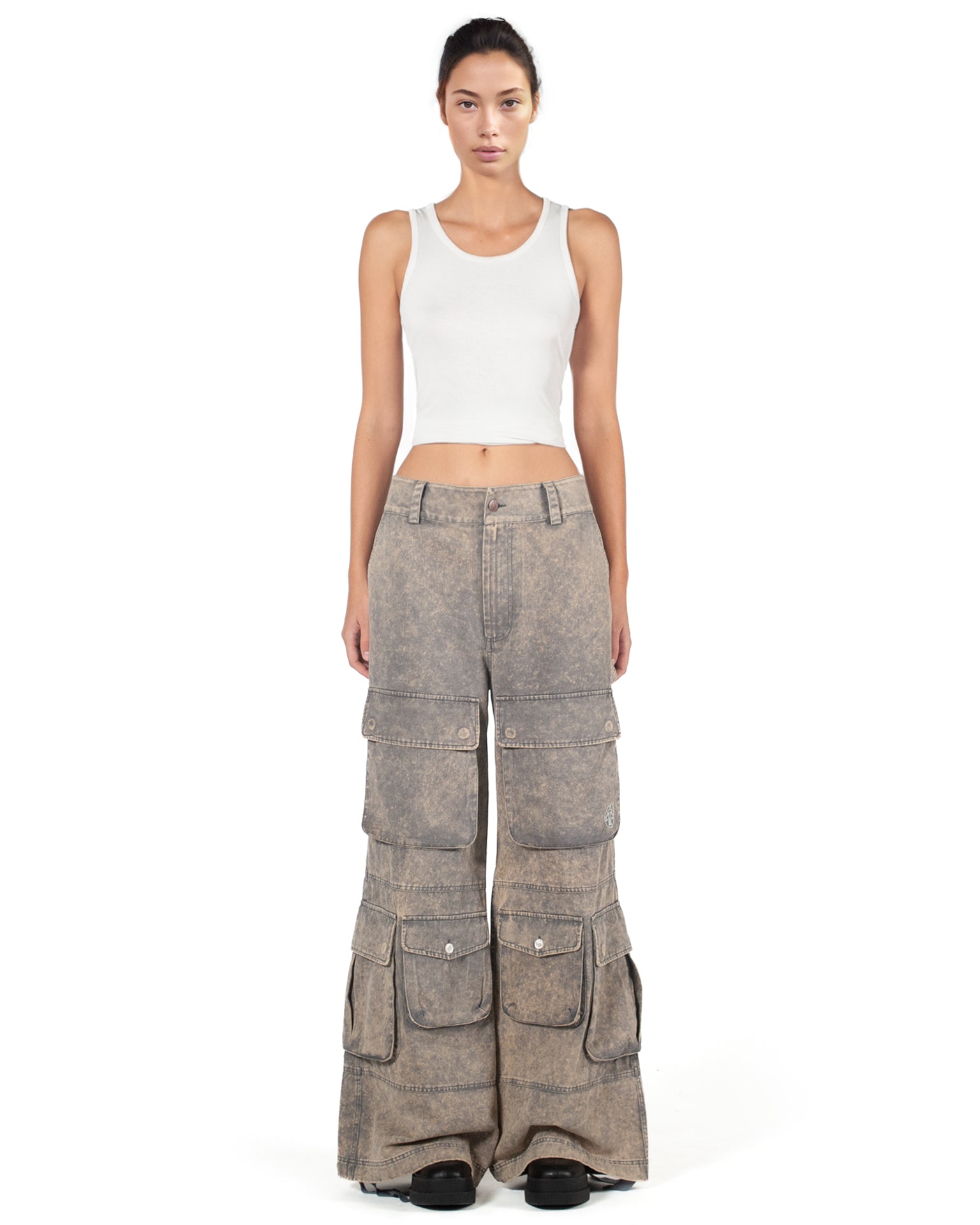 Washed Blue Wide-Leg Cargo Pants