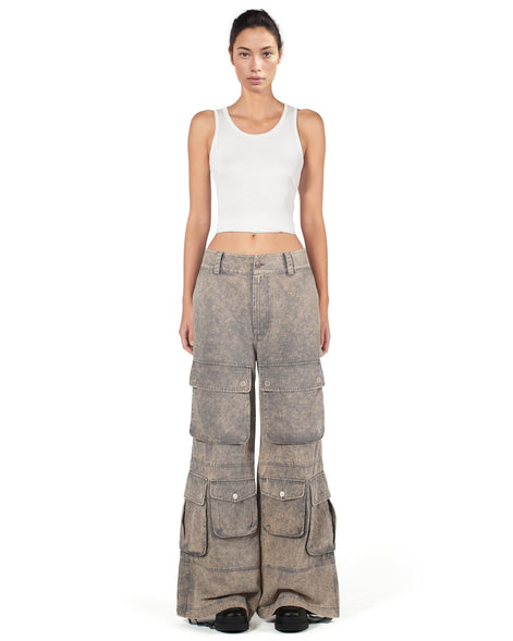 Washed Blue Wide-Leg Cargo Pants