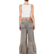 Washed Blue Wide-Leg Cargo Pants