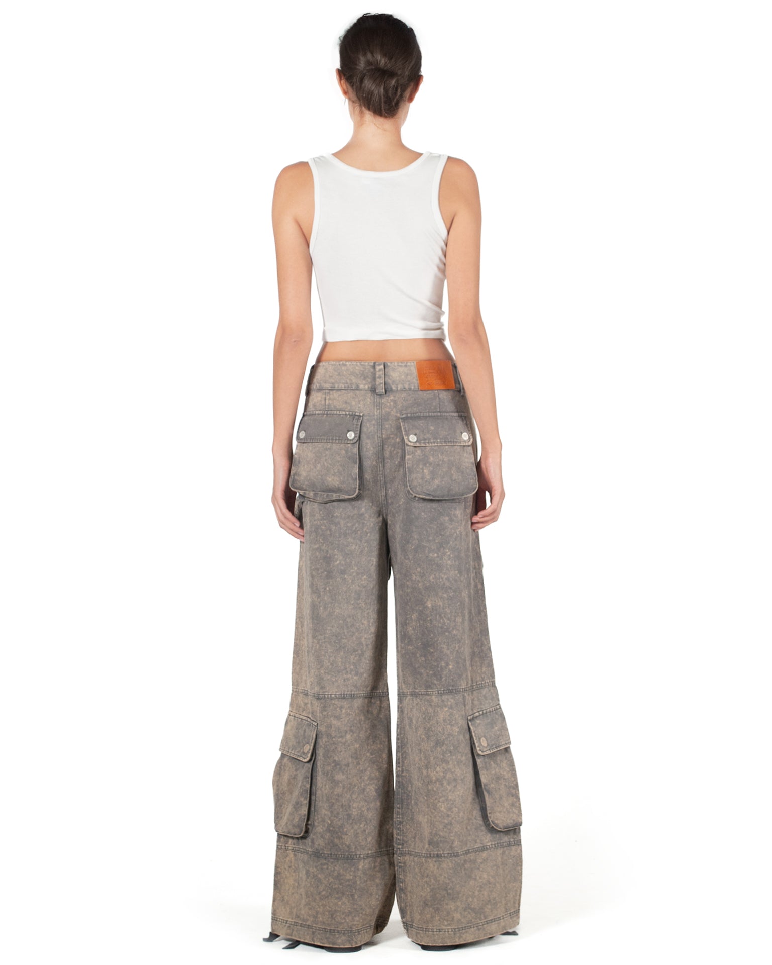 Washed Blue Wide-Leg Cargo Pants