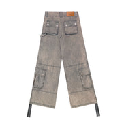 Washed Blue Wide-Leg Cargo Pants