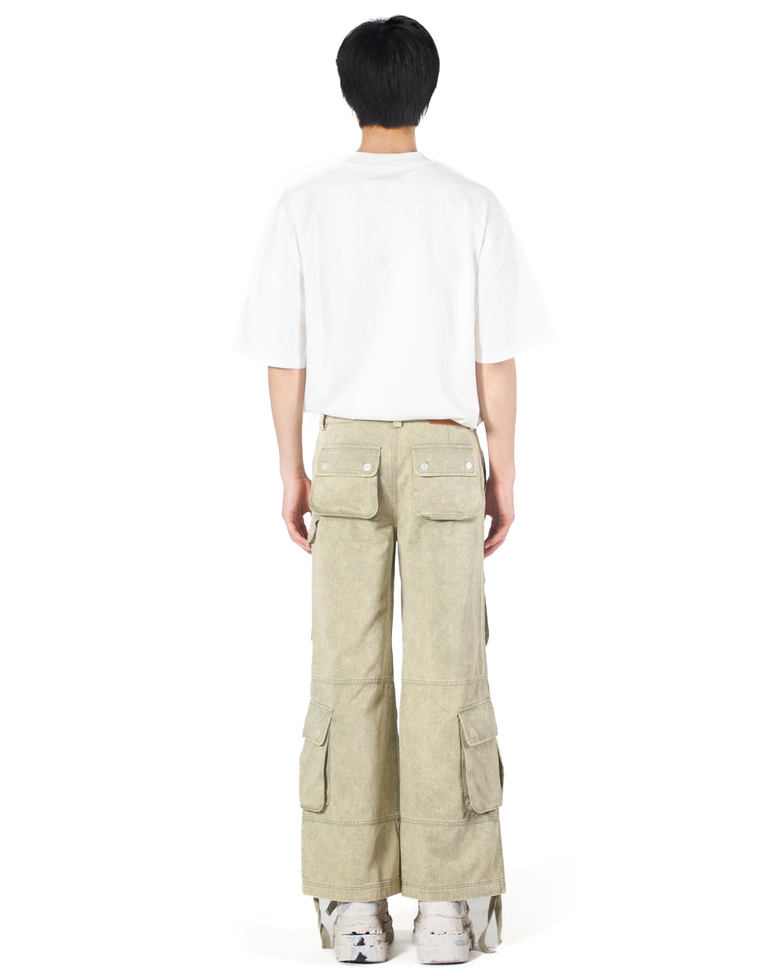 Washed Green Wide-Leg Cargo Pants