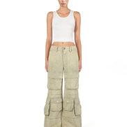 Washed Green Wide-Leg Cargo Pants