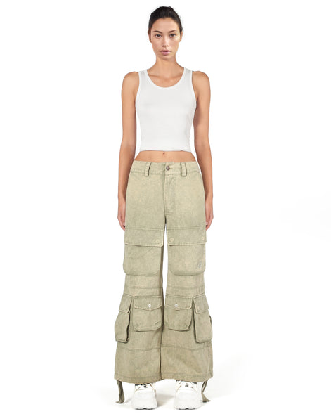 Washed Green Wide-Leg Cargo Pants