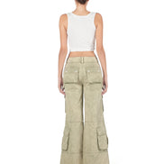 Washed Green Wide-Leg Cargo Pants