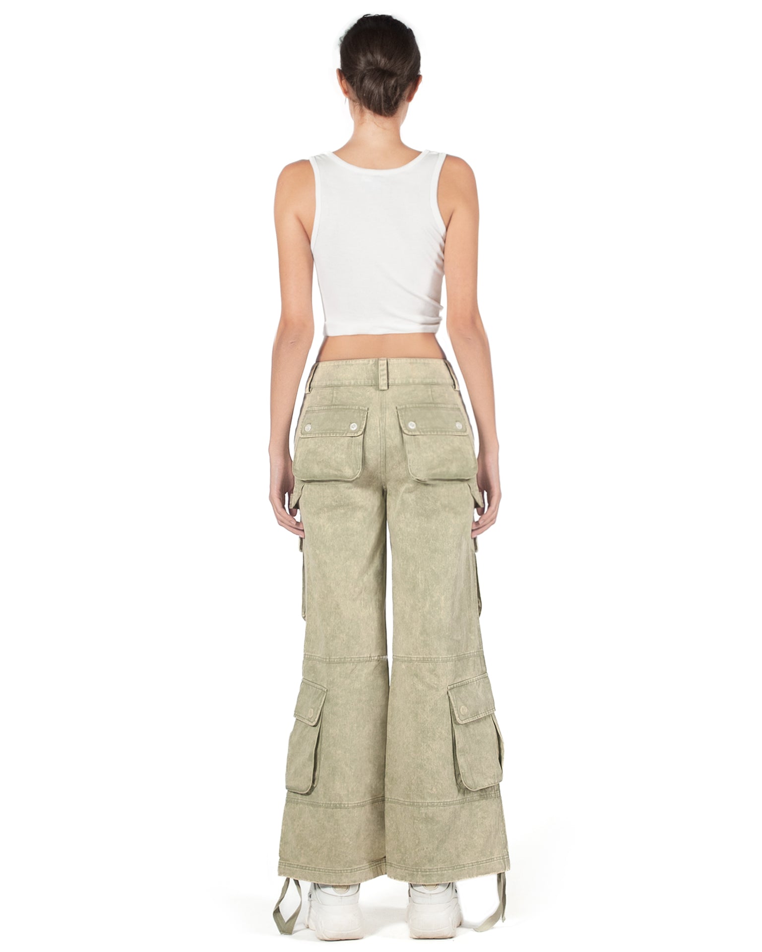 Washed Green Wide-Leg Cargo Pants