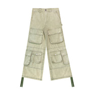 Washed Green Wide-Leg Cargo Pants