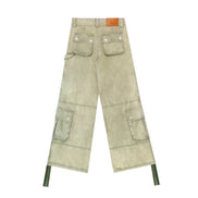 Washed Green Wide-Leg Cargo Pants