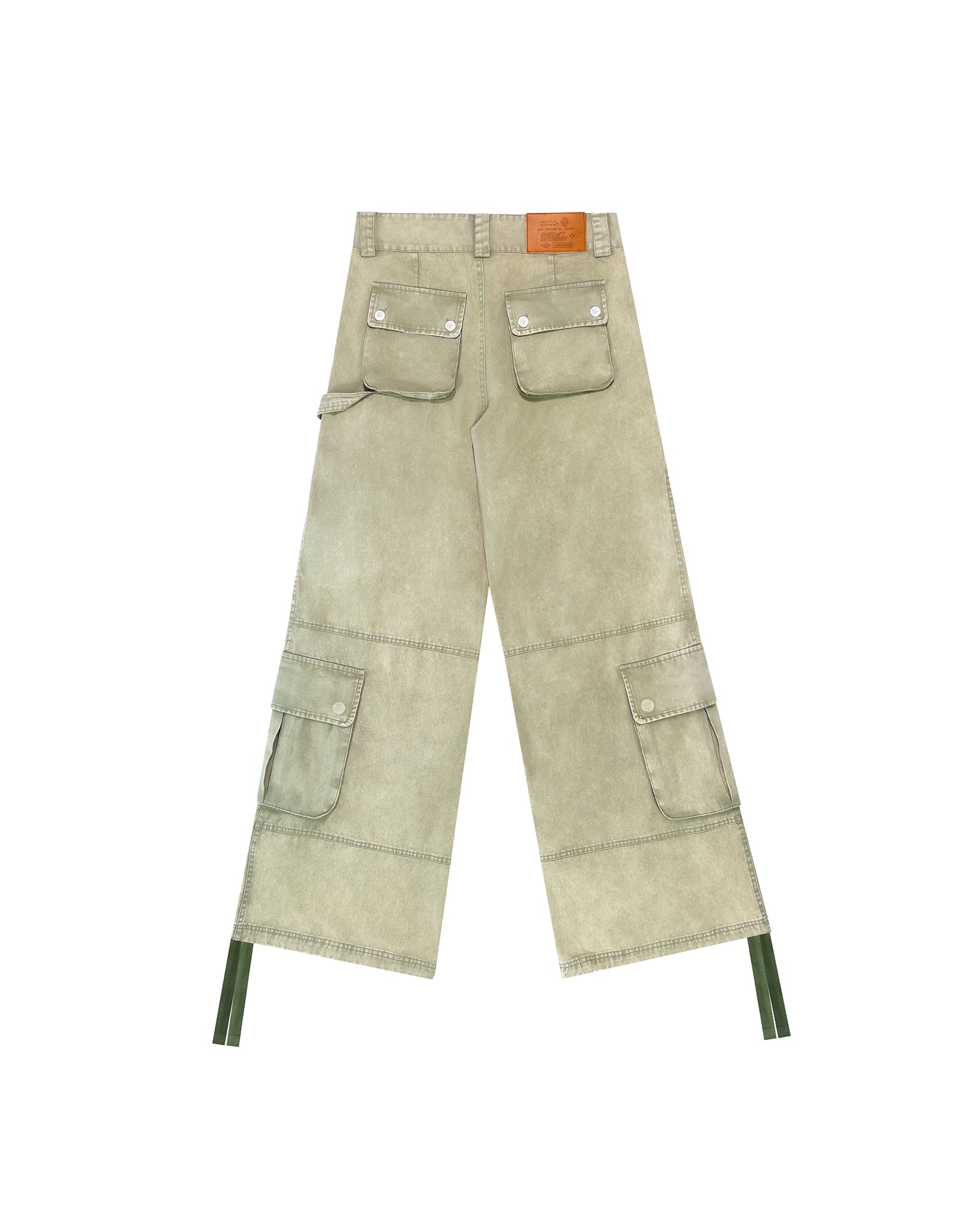 Washed Green Wide-Leg Cargo Pants