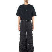 Washed Black Wide-Leg Cargo Pants