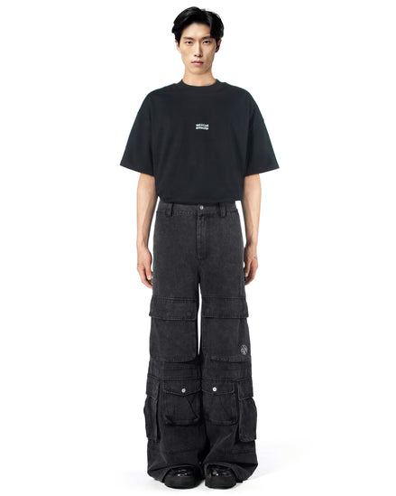 Washed Black Wide-Leg Cargo Pants