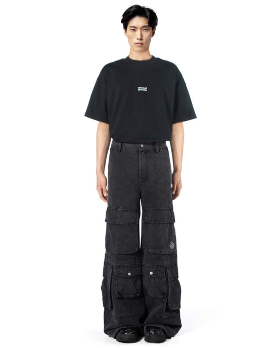 Washed Black Wide-Leg Cargo Pants