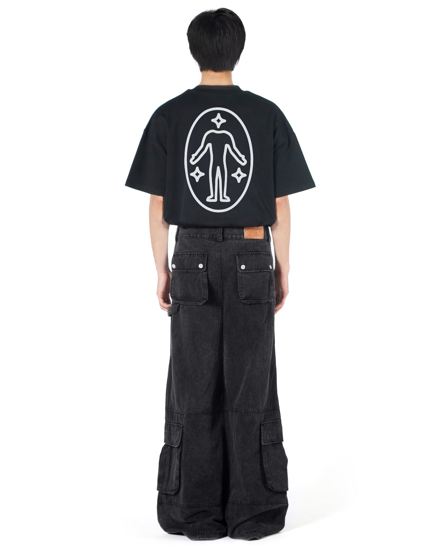 Washed Black Wide-Leg Cargo Pants