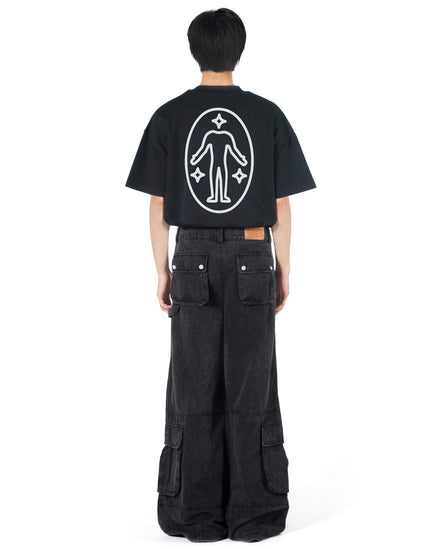 Washed Black Wide-Leg Cargo Pants
