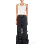 Washed Black Wide-Leg Cargo Pants