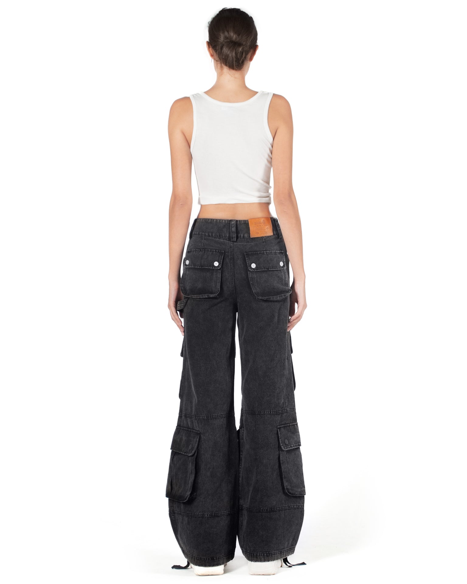 Washed Black Wide-Leg Cargo Pants