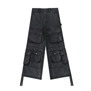 Washed Black Wide-Leg Cargo Pants