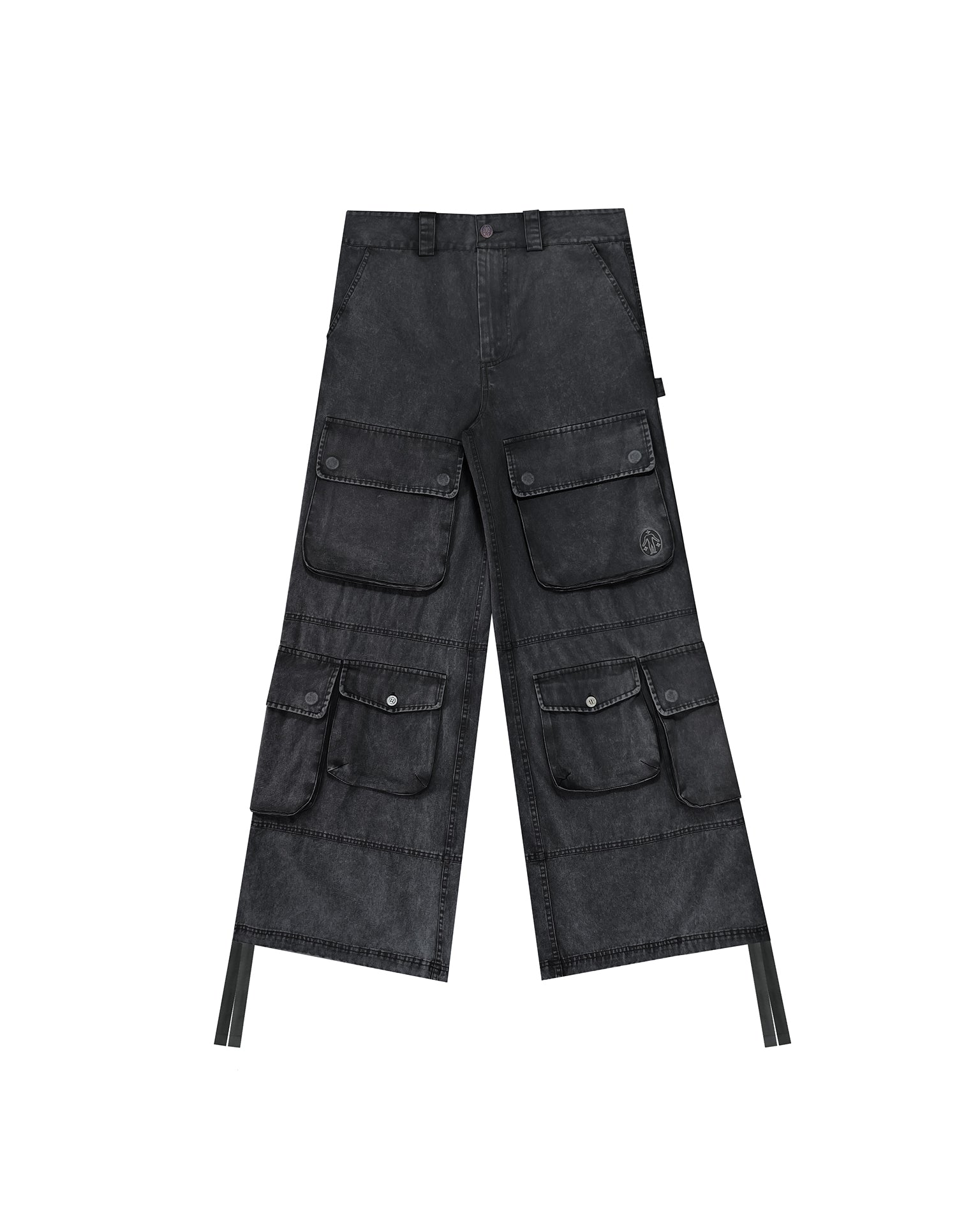 Washed Black Wide-Leg Cargo Pants