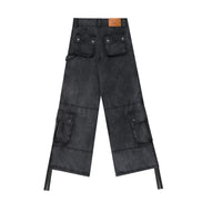 Washed Black Wide-Leg Cargo Pants