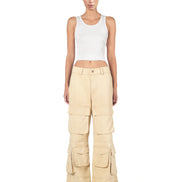 Washed Sand Wide-Leg Cargo Pants
