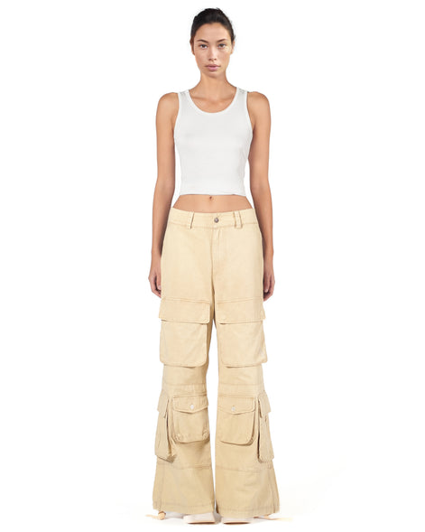 Washed Sand Wide-Leg Cargo Pants