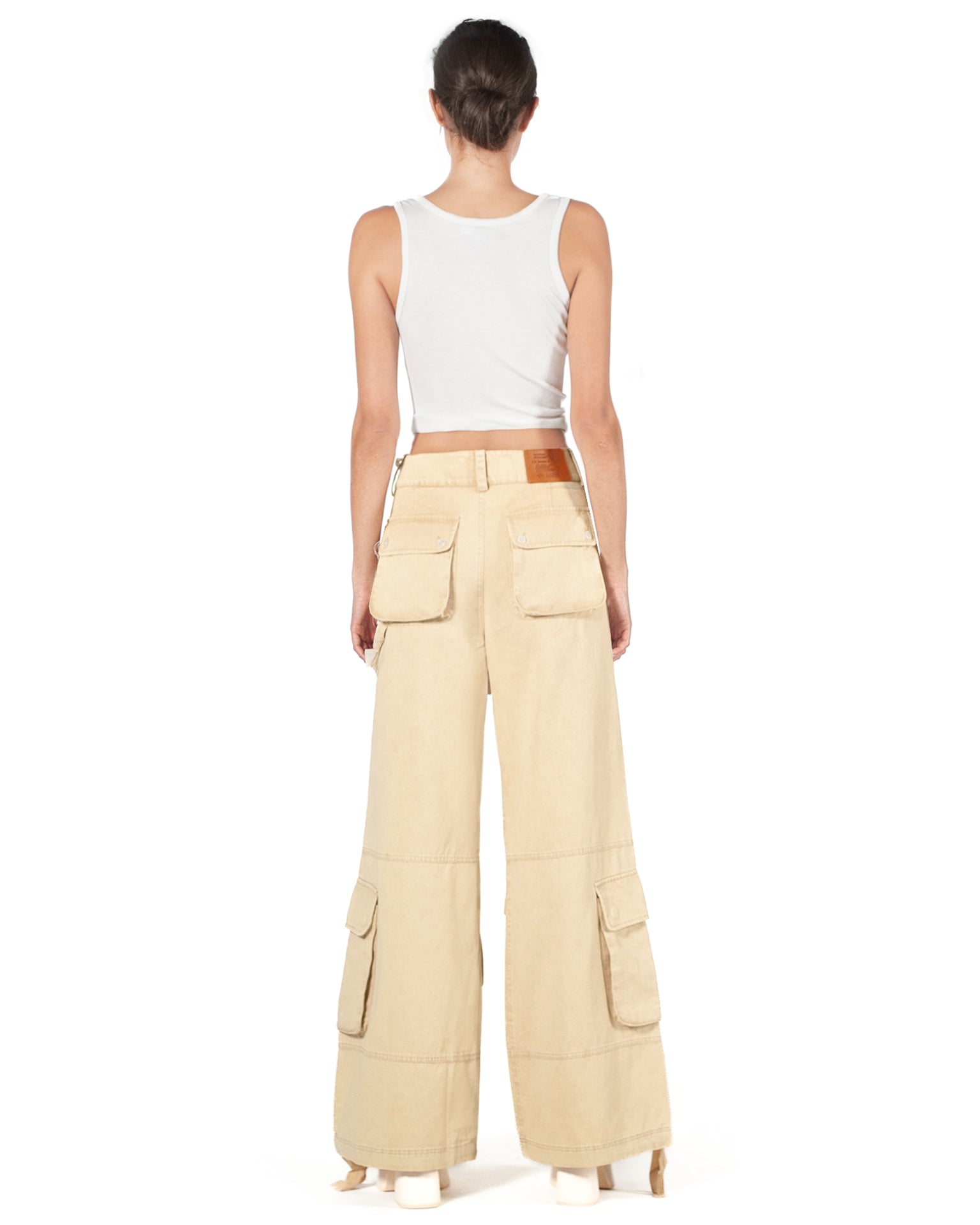 Washed Sand Wide-Leg Cargo Pants