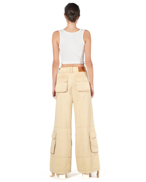 Washed Sand Wide-Leg Cargo Pants