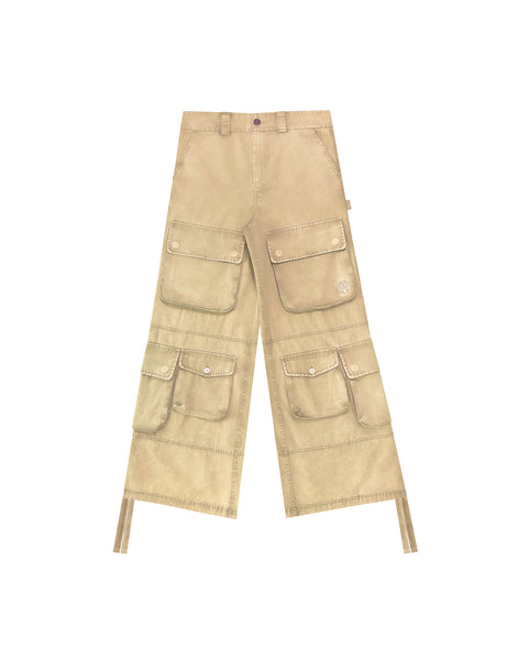 Washed Sand Wide-Leg Cargo Pants