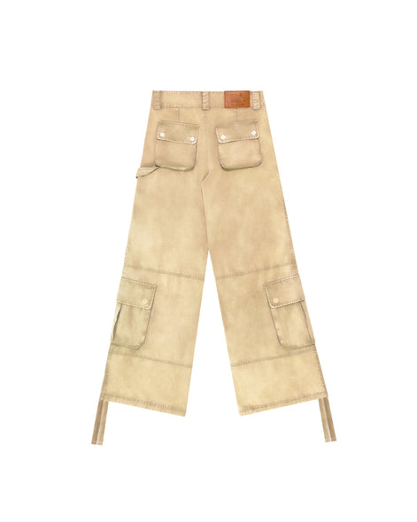Washed Sand Wide-Leg Cargo Pants