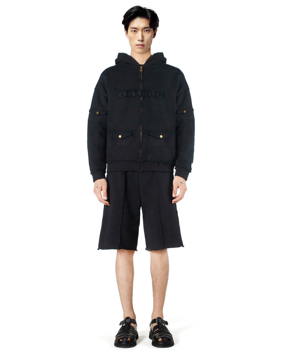 Black Distressed Zipper Hoodie