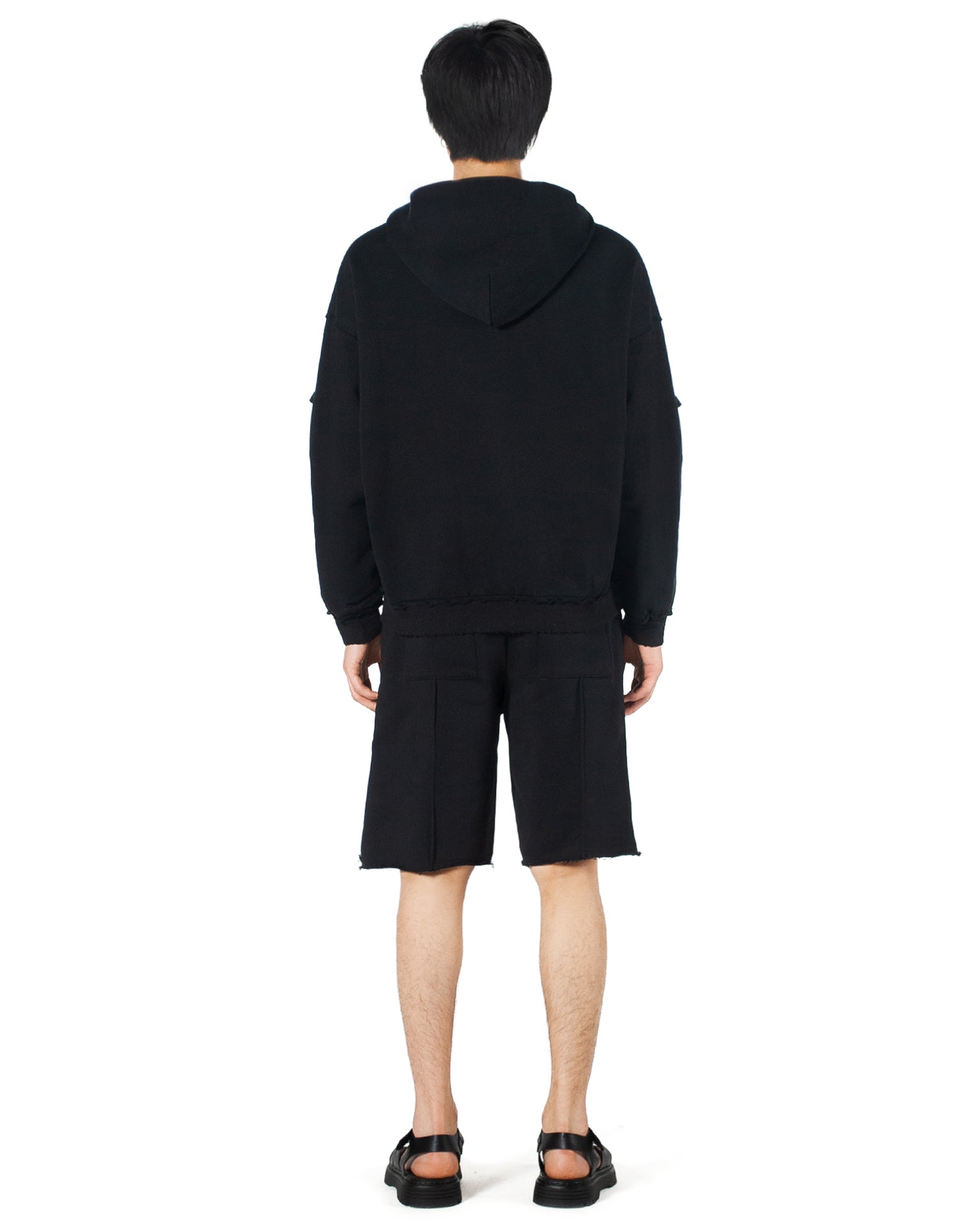 Black Distressed Zipper Hoodie