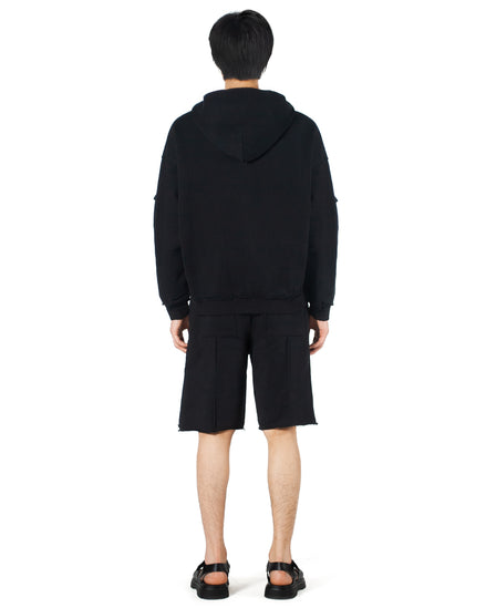 Black Distressed Zipper Hoodie