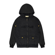 Black Distressed Zipper Hoodie