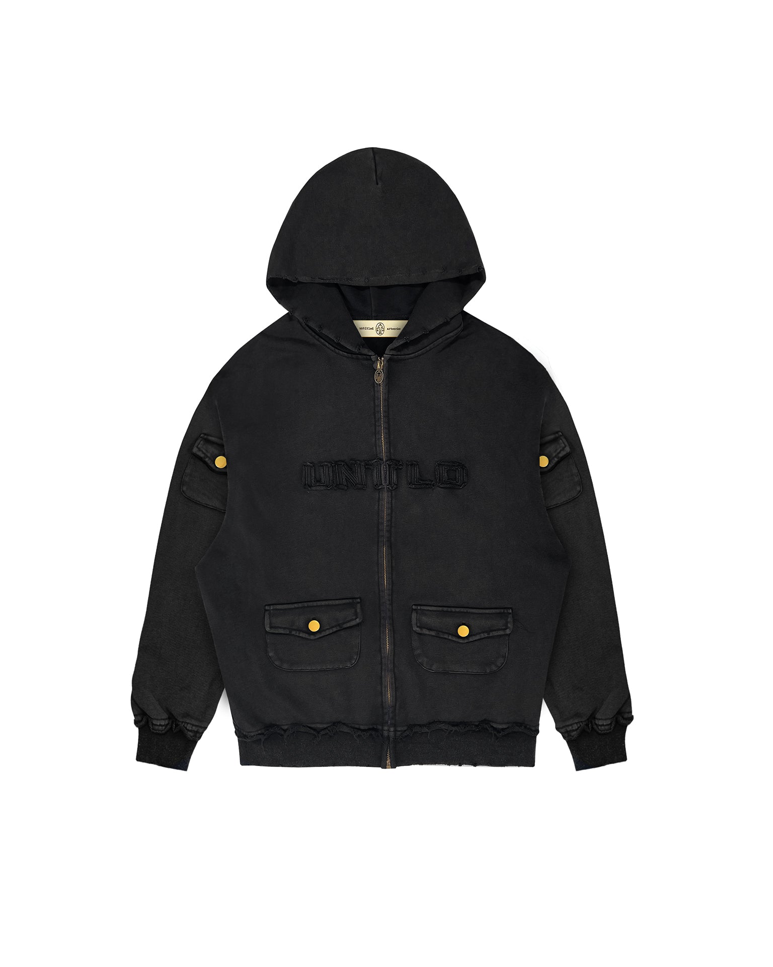 Black Distressed Zipper Hoodie