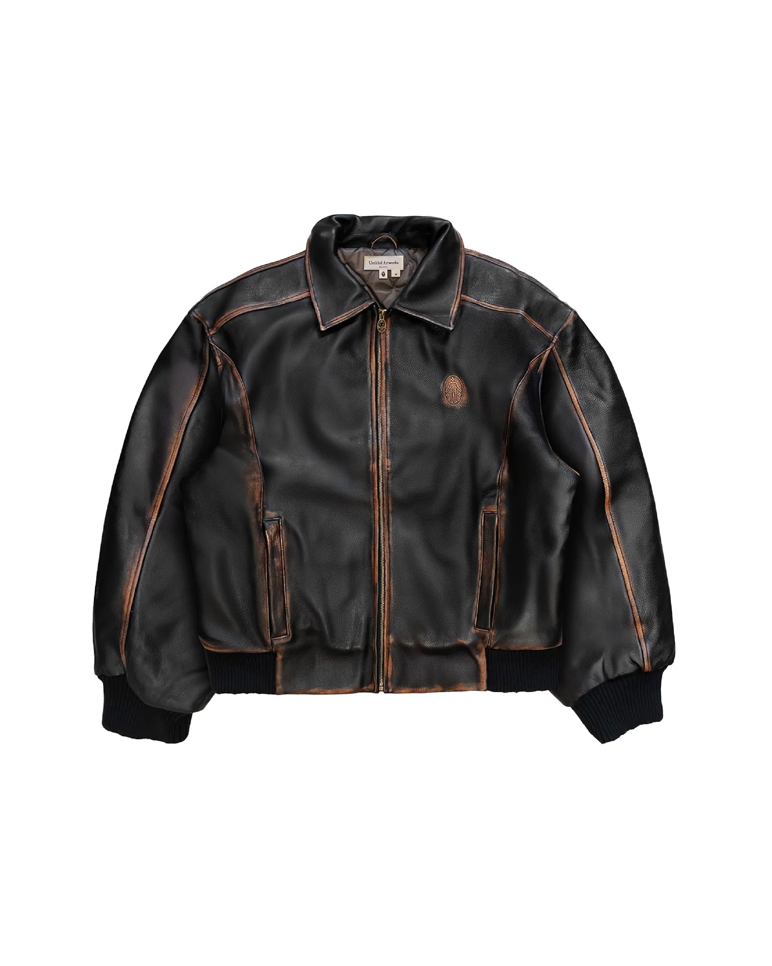 Consumed Leather Bomber Jacket Brown