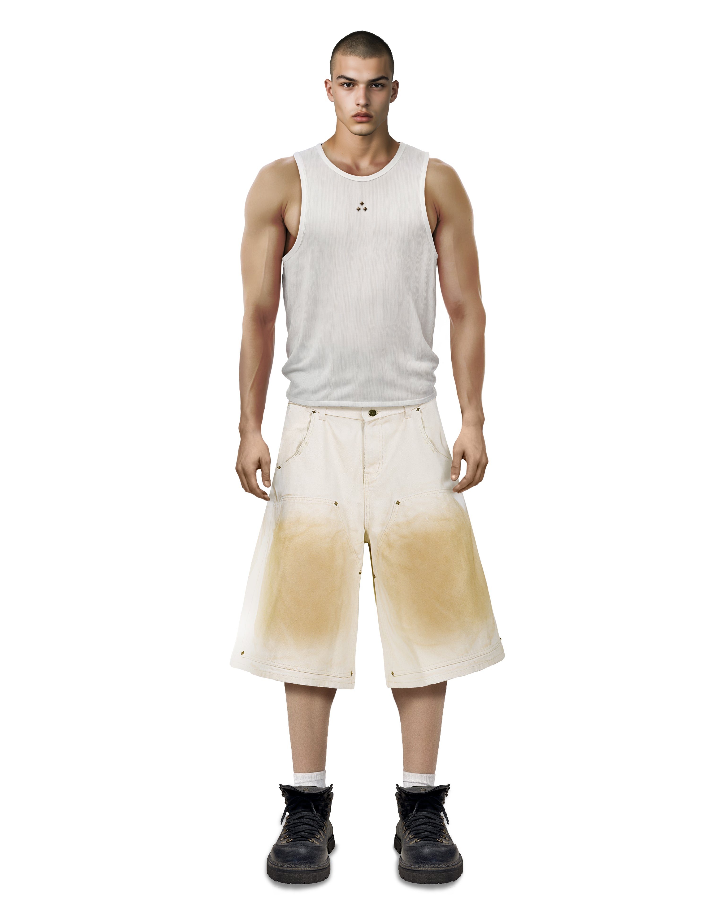 Double Knee Workwear Cream Shorts